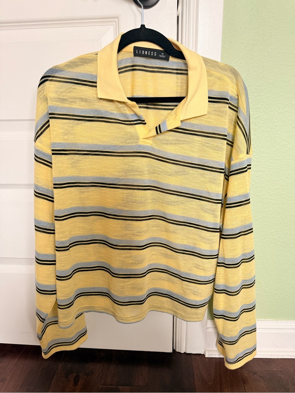 Lioness Yellow Striped Long Sleeve Polo Sweater